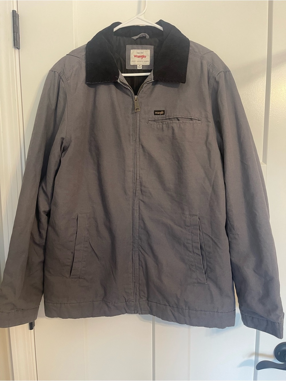 Wrangler Canvas Workwear Jacket Gray Black Corduroy Collar Quilted Lined Size M